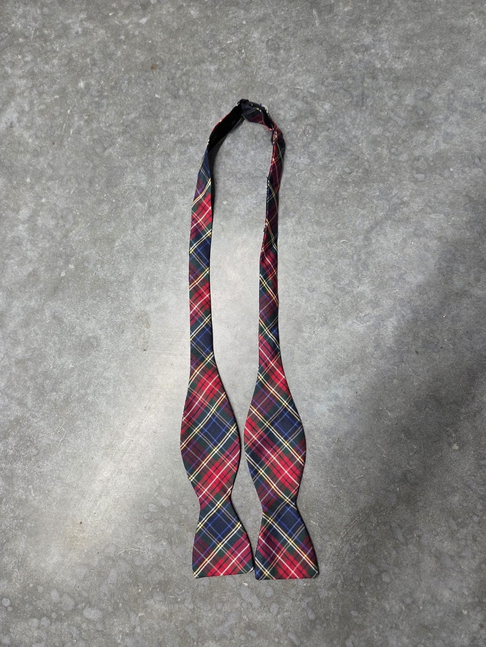 Lands' End Red Navy Plaid Self-Tie Bow Tie Tartan 100% Silk